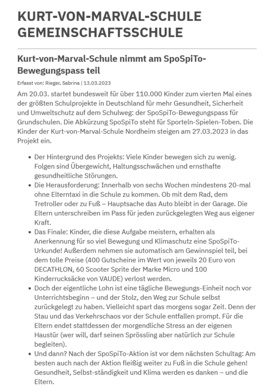 Mitteilungsblatt Nordheim KurtvonMarvalSchule nimmt am SpoSpiTo